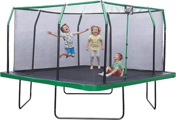 Upper Bounce Square Trampoline Outdoor Backyard with Enclosure Net, Recreational, Gymnastics Activity for Kids and Adults, High Weight Capacity 500 lbs