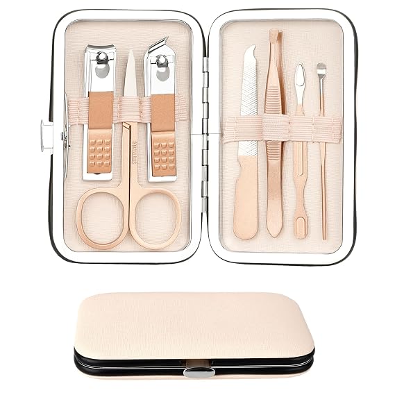 Christmas Gifts Birthday Gift Nail Clippers For Women Manicure Kit Nail Tweezers Professional Stainless Steel With Leather Travel Case Stocking Stuffers For Girlfriend Wife Mother Kit 7 In 1 Rose Gold