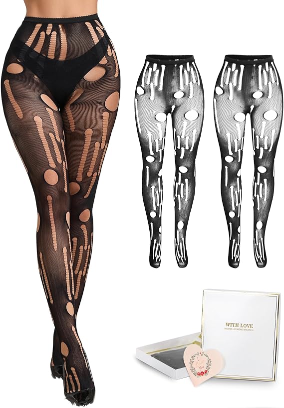 Women's Ripped Tights High Waist Fishnet Stockings Plus Size