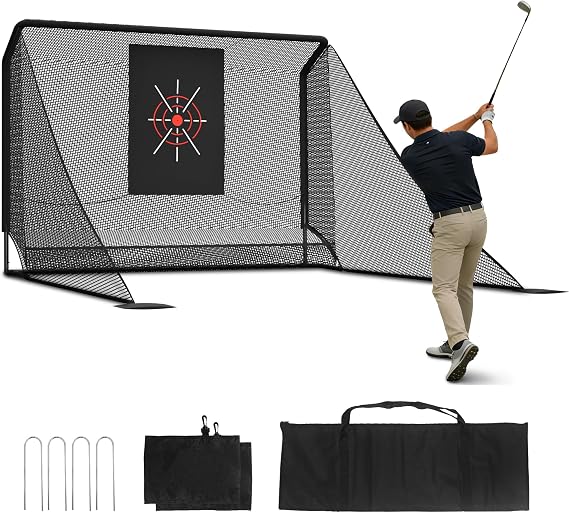 10x7ft Golf Practice Net with Auto Ball Return, Portable Hitting Enclosure with Side Barriers & Carry Bag with Carry Bag and Stakes, Backyard Indoor Training Net for Driving, Chipping