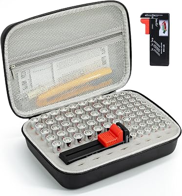 Battery Organizer Storage Case with Tester for AA AAA Button Battery Holder Carrying 3 Batteries Variety Pack 88 Batteries Zipper Mesh Bag Batteries Not Included