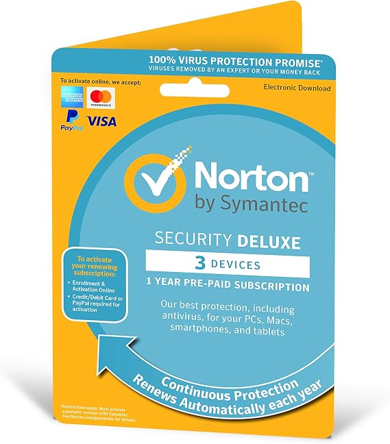 Norton Security Deluxe 2022 3 Devices 1 Year Antivirus Included PC/Mac/iOS/Android by Post