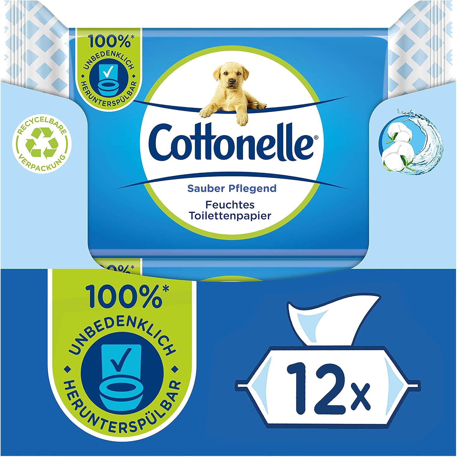 Cottonelle Moist Toilet Paper, Clean and Nourishing, Micellar Water & Cotton Scent, Biodegradable, Plastic-free, Resealable, Value Pack, 12 x 42 Wet Wipes