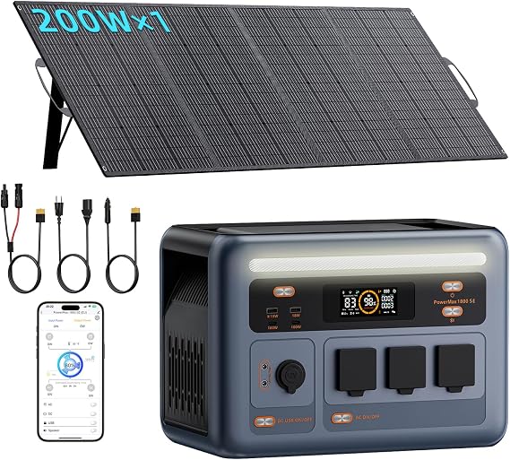 PowerMax 1800SE Solar Generator with 200W Solar Panel, 1024Wh LFP Battery
