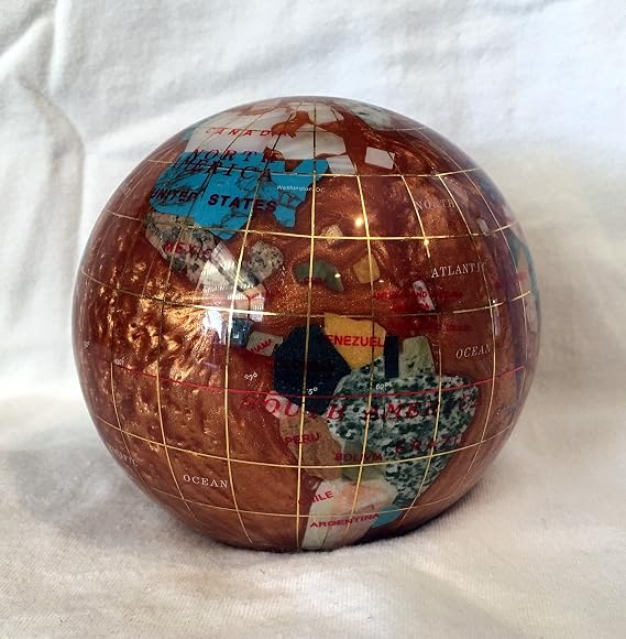 Unique Art 4.3" (110 mm) Diameter Gemstone Globe Paperweight Paper weight (Amber Pearl Swirl)