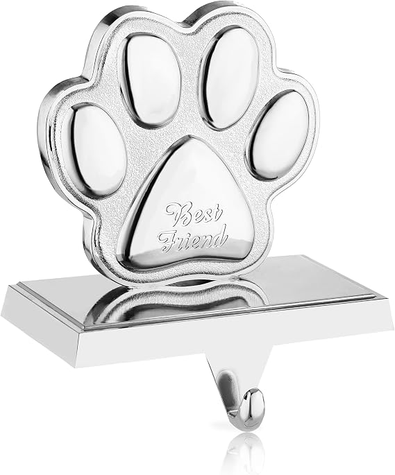 Paw Print Christmas Stocking Holders for Mantle -Stocking Hanger for Fireplace Christmas Stocking Hangers for Mantel Stocking Hooks for Fireplace Mantel Clips for Christmas Decor (Paw)