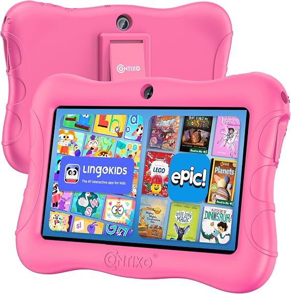 Contixo V9 Kids Tablet, 7" HD Android Tablet with Parental Controls, Pink | 7" HD display, Android 11, 32GB storage, Wi-Fi, dual cameras, parental controls, protective case, ages 37.