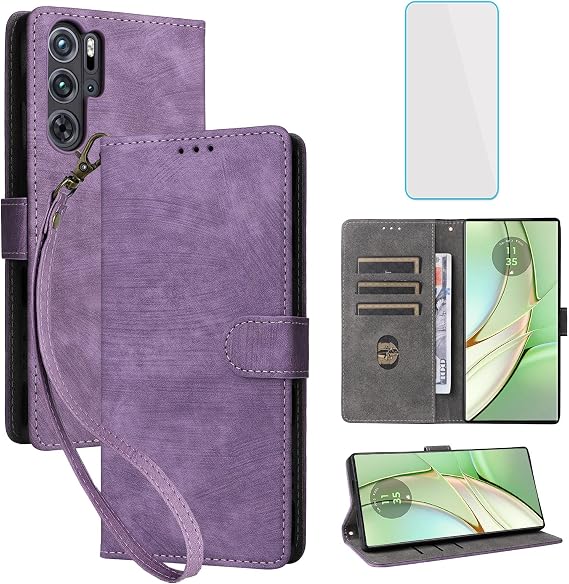 Wallet Phone Case with Screen Protector for ZTE Nubia RedMagic 9 Pro / RedMagic 9 Pro Plus RFID Blocking Leather Kickstand Women Men Phone Case for Nubia Red Magic 9 Pro+ 9Pro Purple