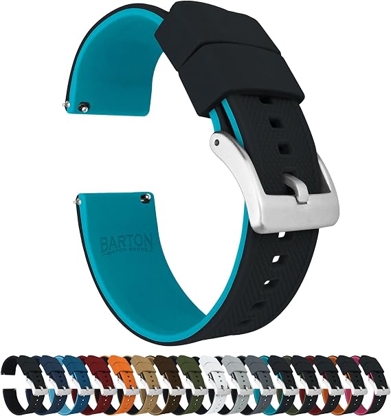 Barton Elite Silicone Watch Bands - Quick Release - Choose Color - 18mm, 19mm, 20mm, 21mm, 22mm, 23mm & 24mm Watch Straps (Stainless & Black Buckle Available)