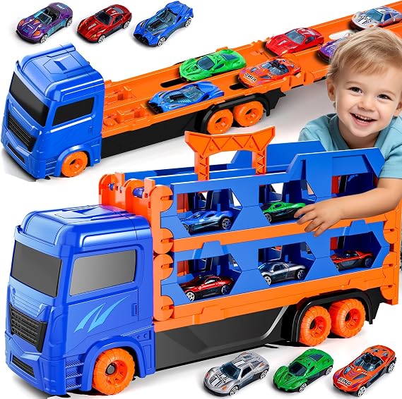 65IN/1.65M Race Track Transport Truck with Die-Cast Cars for Kids Ages 3-8