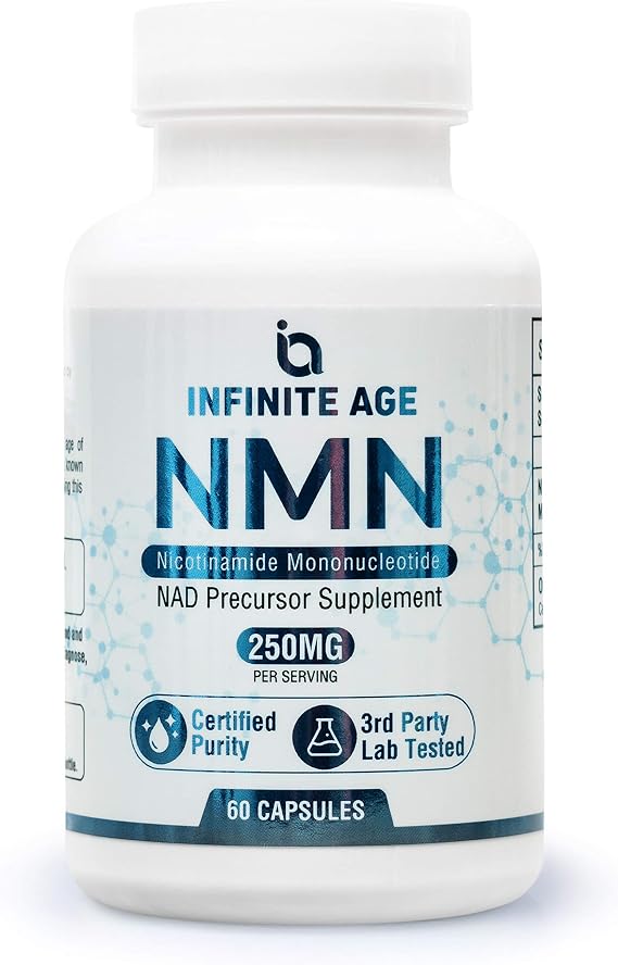 Infinite Age PURE NMN (250mg) | Nicotinamide Mononucleotide Supplement | Support Optimal Brain Function| NAD Anti-Aging Support | Supports Health Energy Production I 60 Capsules