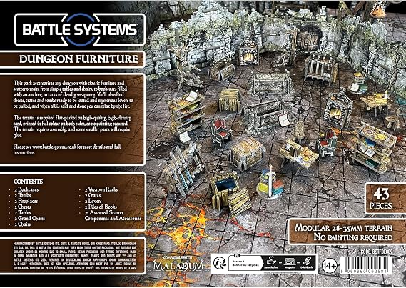 Fantasy Dungeon Terrain Furniture - Battle Systems Terrain Immersive Scenery for D&D DND Maladum Pathfinder RPGs Full Color Heavy Duty Cardstock Printed Both Sides