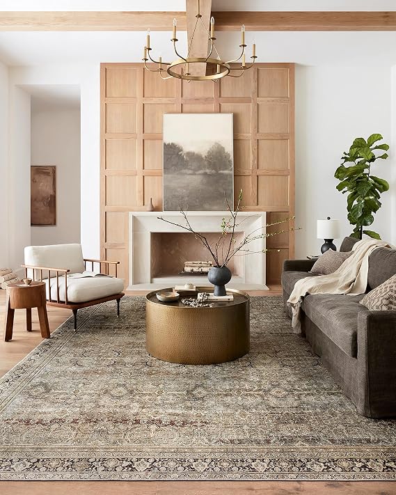 Loloi Layla Olive/Charcoal 7'-6" x 9'-6" Area Rug | LAY-03 Printed Approx. 8x10 Green Living room Dining room Bedroom, Traditional, Timeless, Classic, Sophisticated, Area Rug
