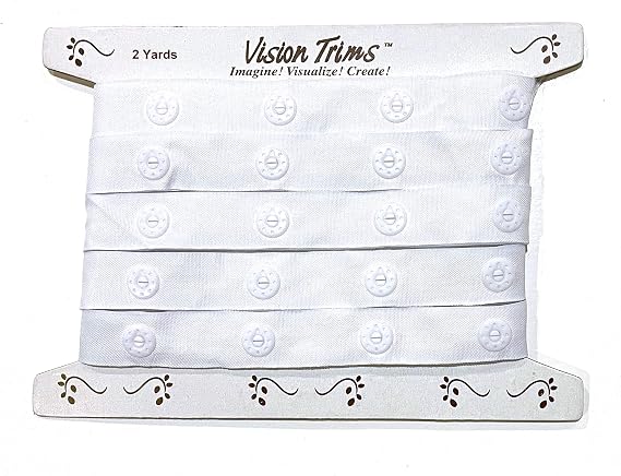 2 Yards Plastic Snap Button Large Jumbo Size Polyester Tape Hook & Eye Zipper Popper Press Stud Fastener Baby Crotch Fastening Duvet Sewing Renaissance Dance Costume Drapery Lingerie- White - #3W-2