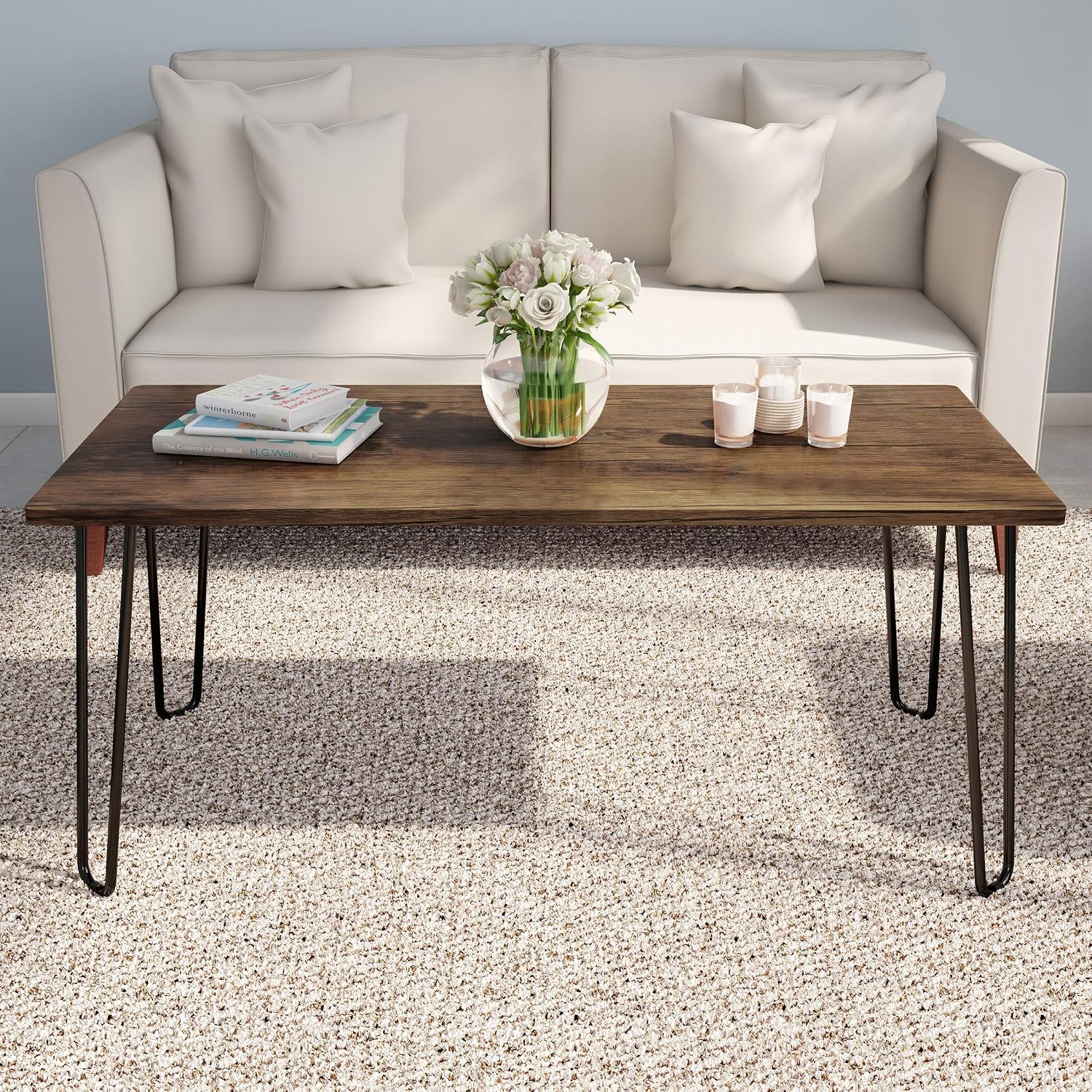 Lavish Home Modern Industrial Coffee Table with Hairpin Legs